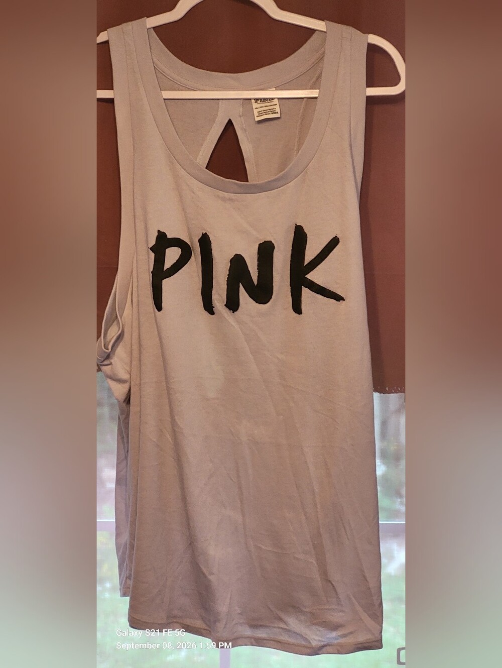 PINK Victoria's Secret Light Gray Tank Top with Black Logo
